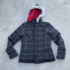 Vans Quilted Jacket Womens XL Removable Hood Faux Fur Trim Zip Up Winter Coat